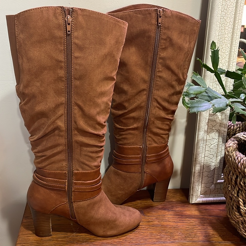 🎉 8 w/WIDE CALF tall faux leather tobacco colored - Picture 5 of 14